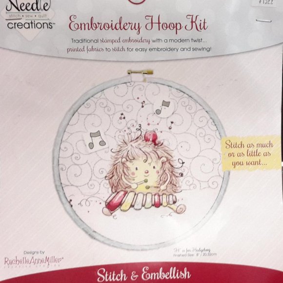Embroidery Hoop KIT, H is For Hedgehog, 8" Picture DIY by Needle Creations New - Picture 3 of 10